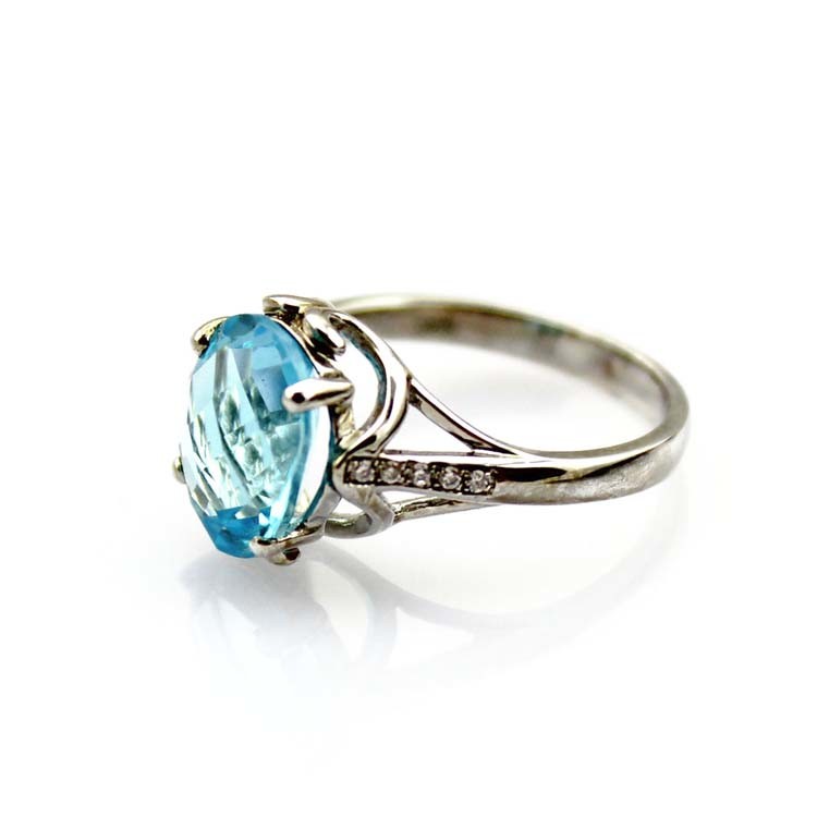 Fashion Jewelry 8mmx10mm Oval Blue Topaz Cubic Zircon 925 Silver Ring (R277)