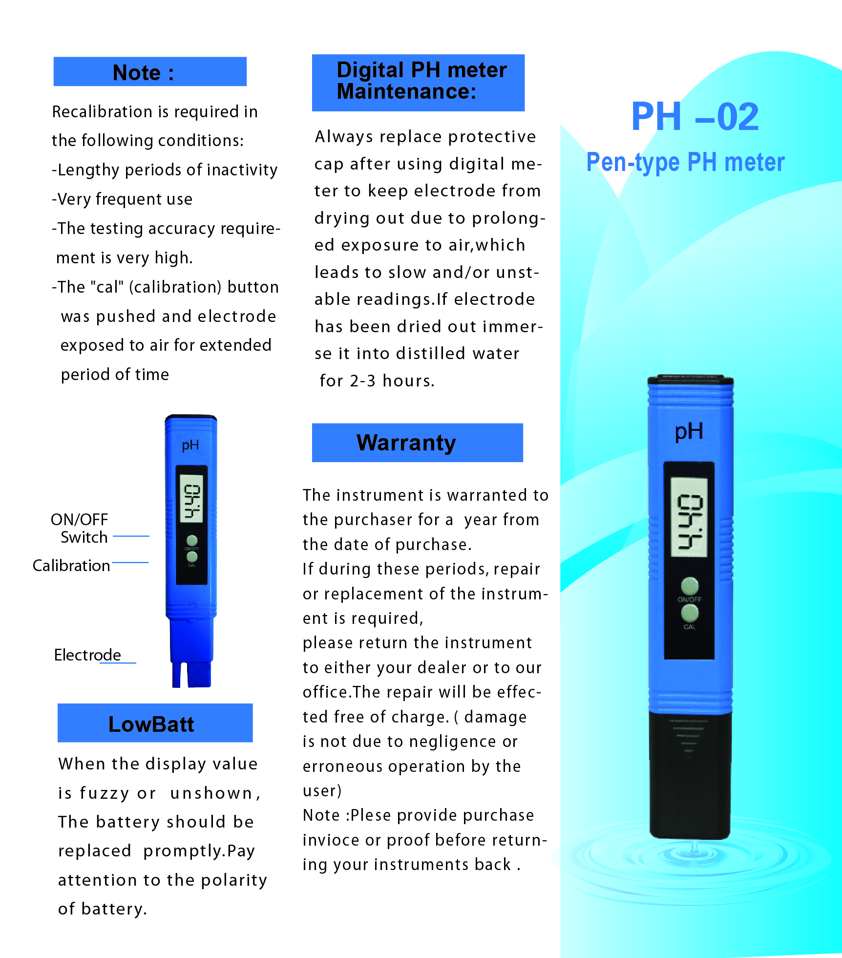 Advanced Water Testing 0-14PH Measurement Range PH Meters for Aquarium Swimming Pool