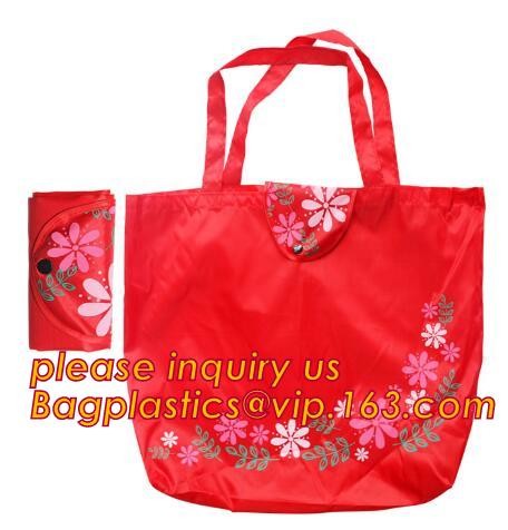 Recycled Foldable Nylon Polyester Tote Bag with logos polyester shopping bag Custom advertising handle non woven bag PAC
