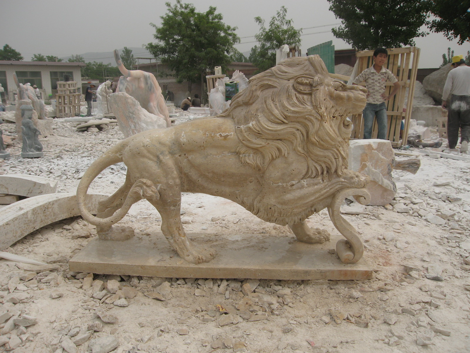 Odm Marble 120cm Stone Lions For Garden Door Decoration