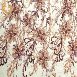 Quality Stylish Pink Beaded Lace Fabric Sequins Decoration For Dress wholesale
