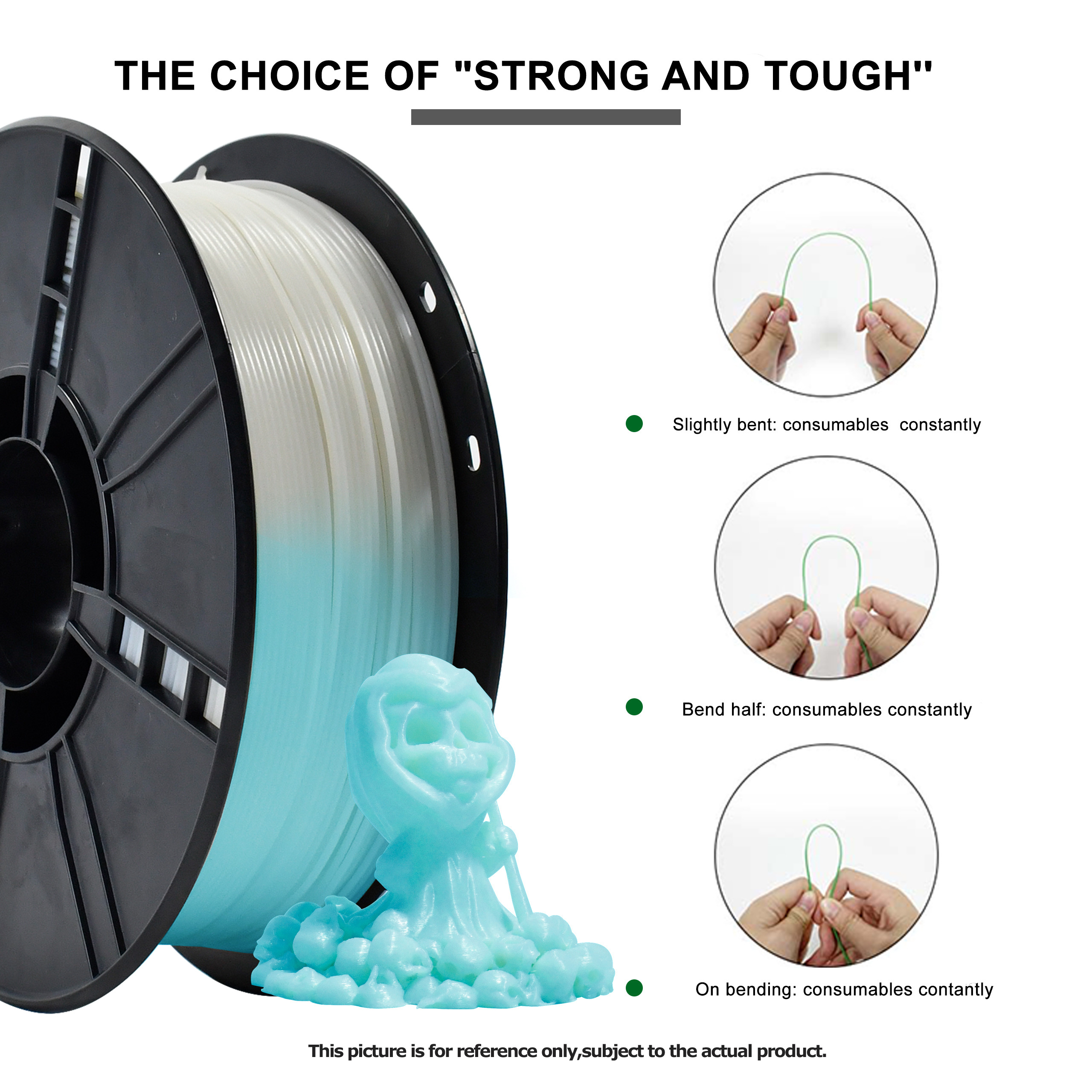 High Strength 3D Printing 1.75mm Glowing PLA Blue Green PLA Filament FDM Forming Technology