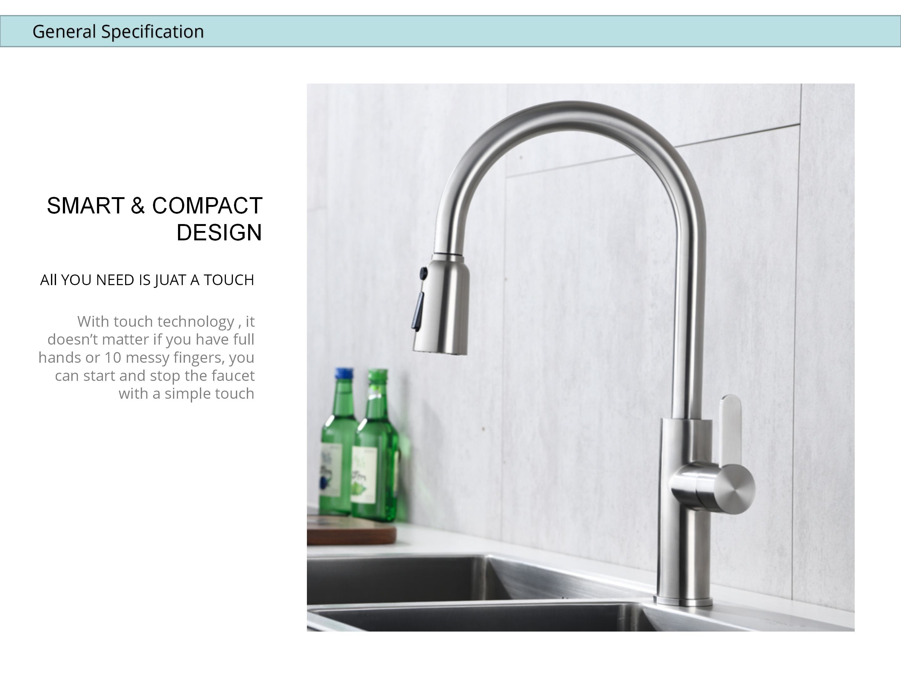 Brushed Nickel Touch Sensor Kitchen Faucet Pull Down Mixer HOMEKA