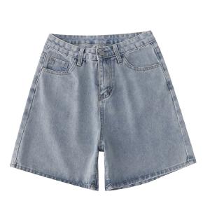 Quality Customized Woman Denim Clothing Embroidery Retro Wash Blue Denim Shorts wholesale