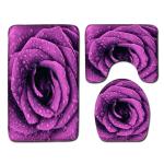 Rose Pattern Toilet Mat Set Polyester Fiber Toilet Lid Cover Set