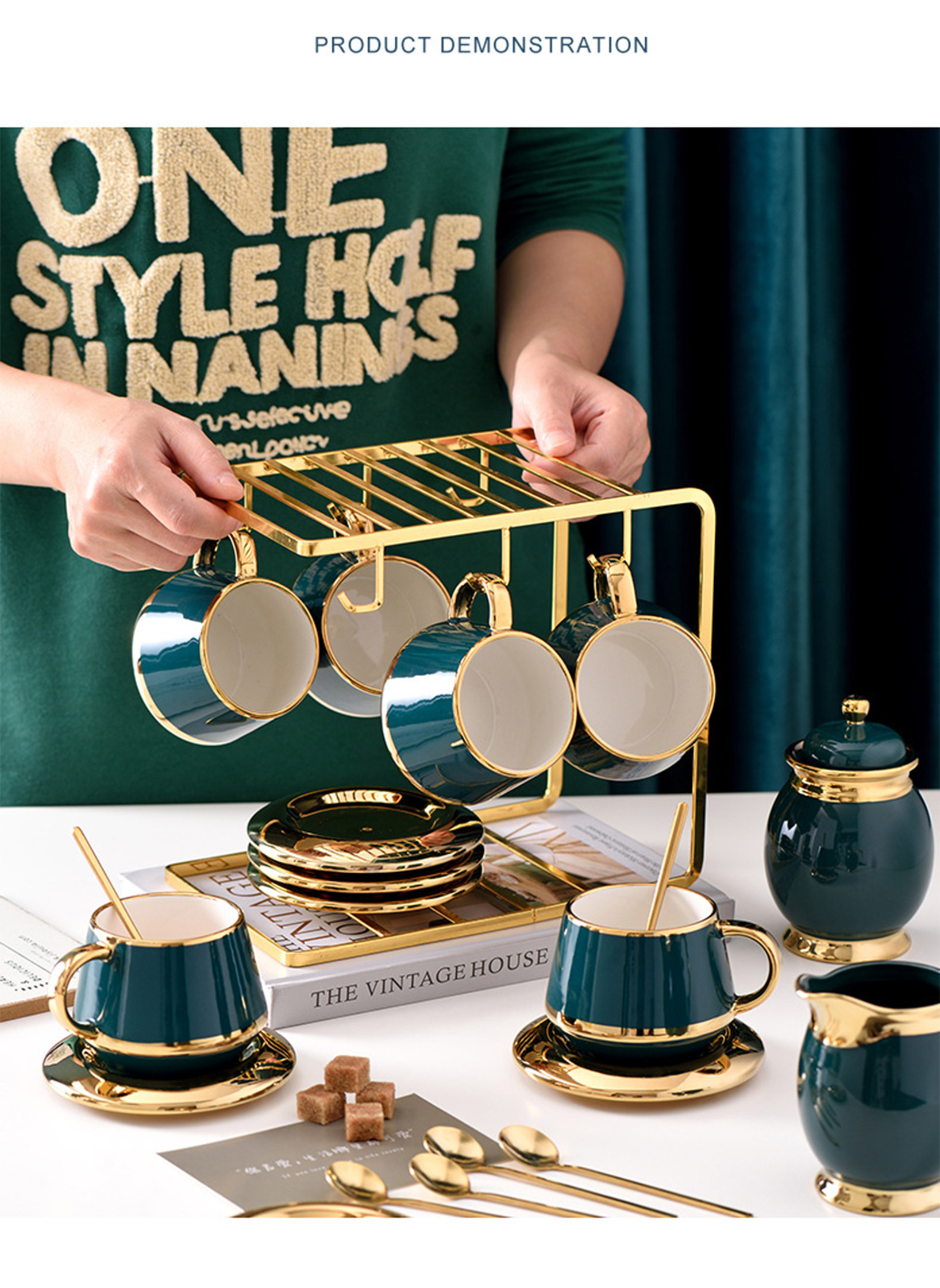 Europe Design Style Gold Edged Ceramic Coffee Mug Plate Set for Coffee Tea Enthusiasts