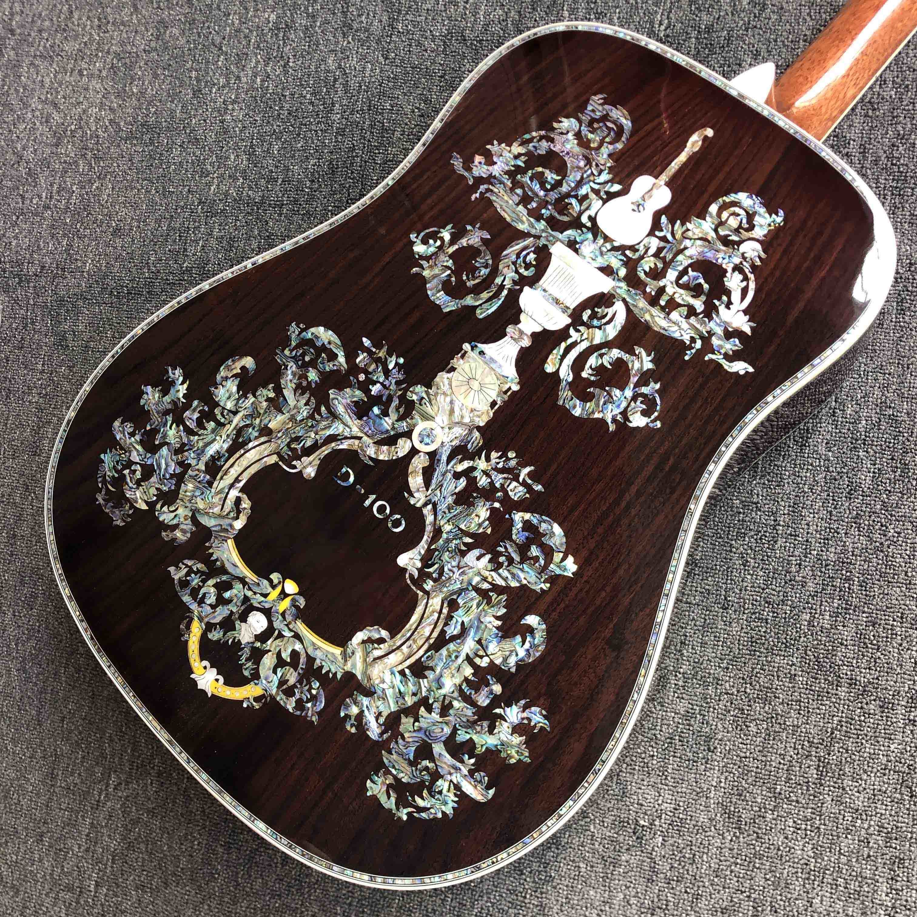 Custom AAAAA Handmade D100AA All Solid Wood Vintage D Dreadnought D100A Acoustic Guitar Deluxe Full Abalone Binding