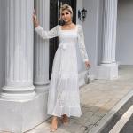 Embroidered Long Sleeve Lace Maxi Dress Plain Pattern For Wedding