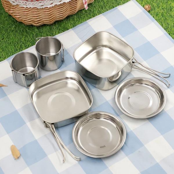Lightweight Backpacking Outdoor Kitchen Picnic Pot Pan Stainless Steel 6 PCS