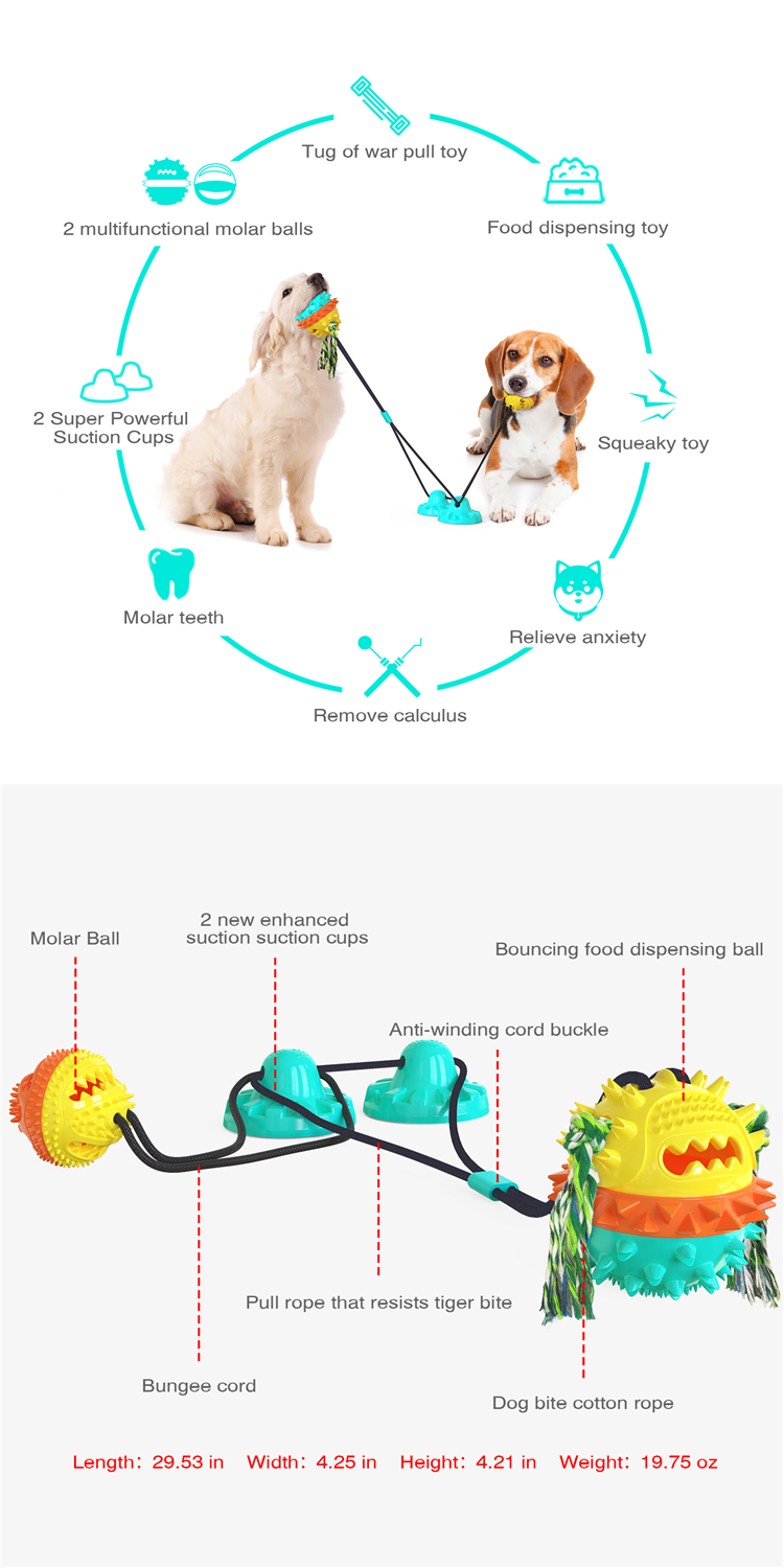 Hot Sale Molar Bite Resistant Double Suction Cup Dog Chew Rope Ball Pull Toy