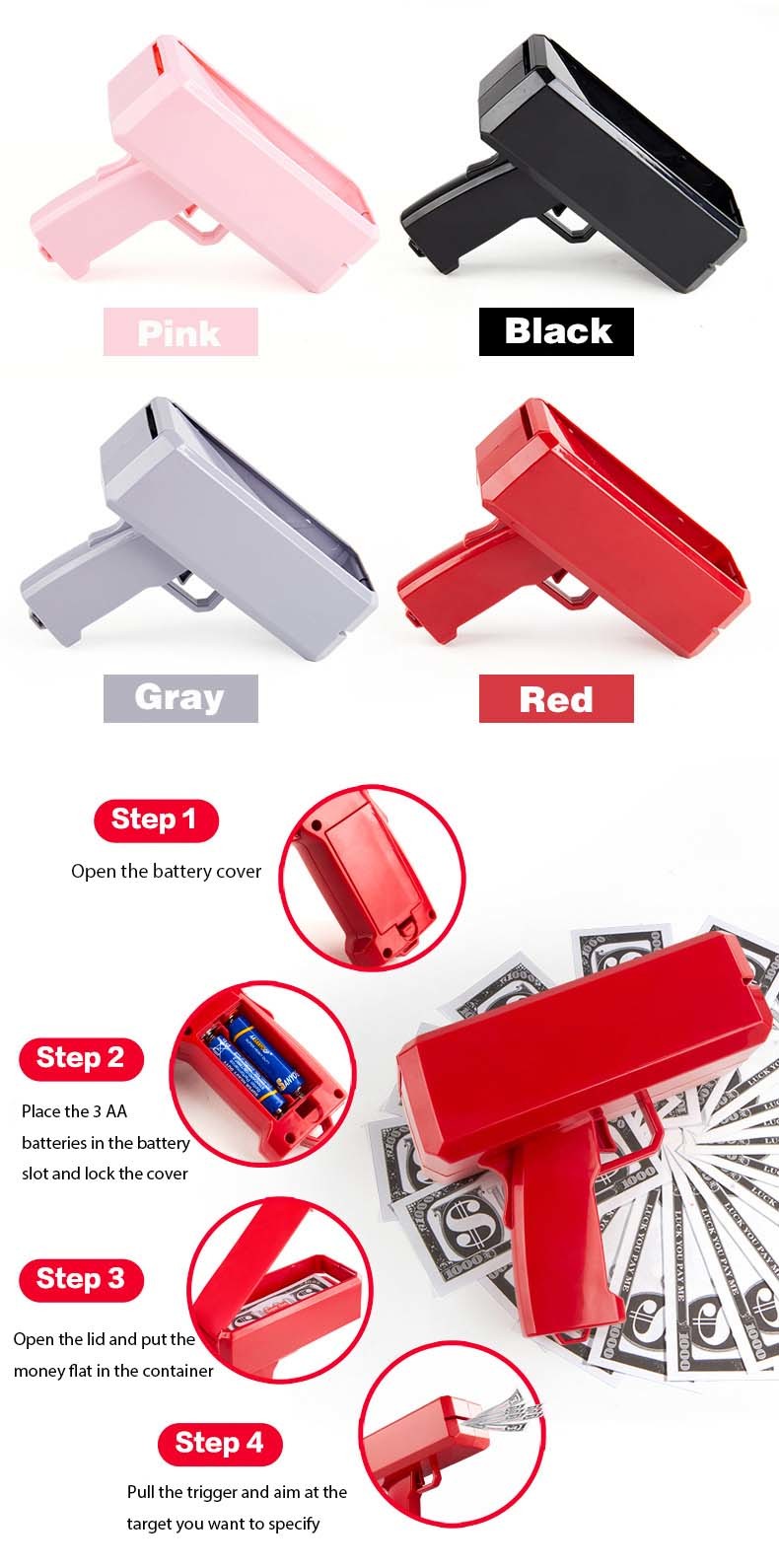 Super Playing Spray Money Gun Money Shooter Toy for Party Decoration
