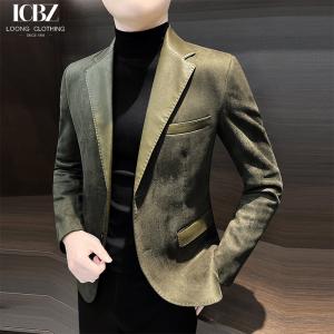 Quality Single Breasted Men's Leather Jacket End Splicing Design Casual Small Suit for Adults wholesale