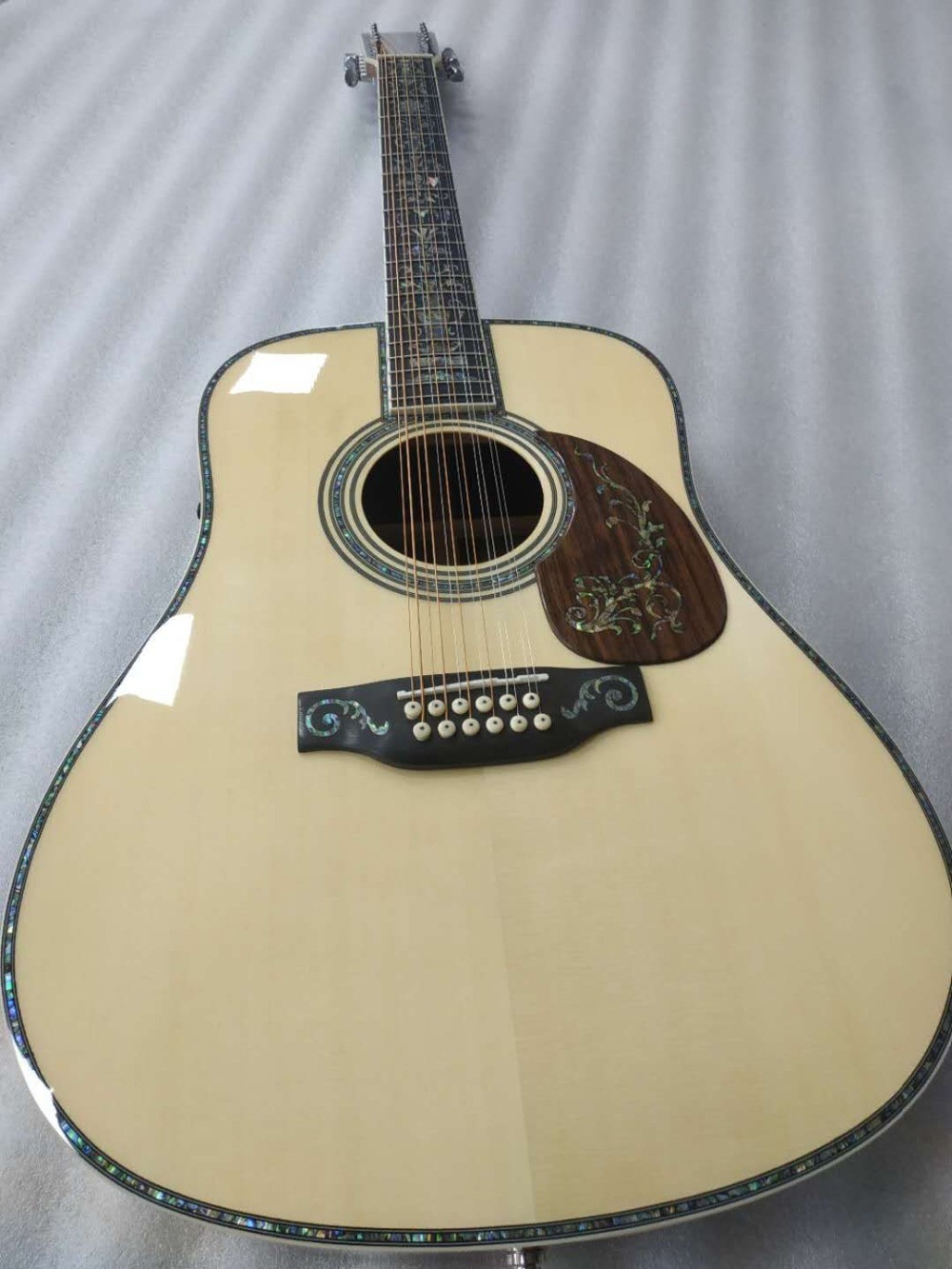 AAAAA all solid wood 12 strings dreadnought body fancy abalone handmade acoustic electric guitar