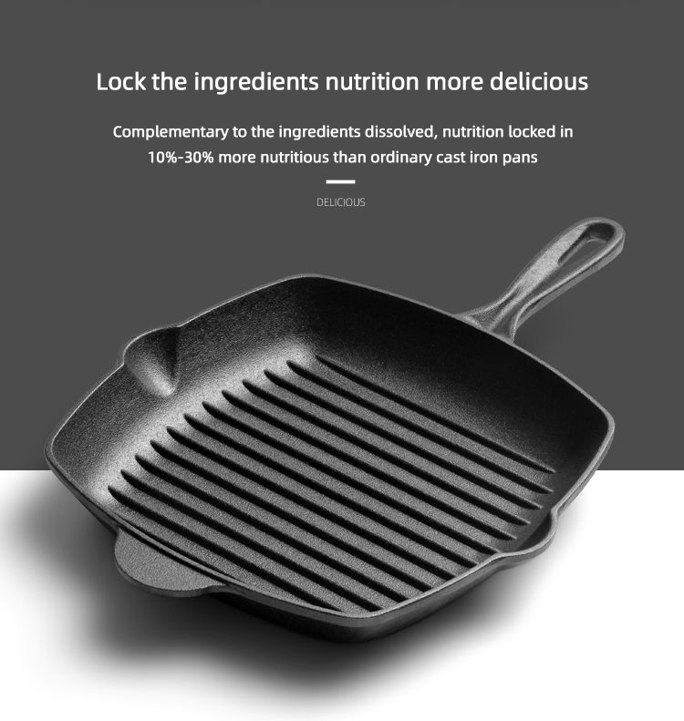 Flat Bottom Stovetop Grill Pan Cast Iron Non Stick Frying Pans For Cooking