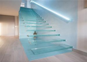 Quality Glass Led Staircase Modern Straight Floating Stairs With Laminate Glass Steps wholesale