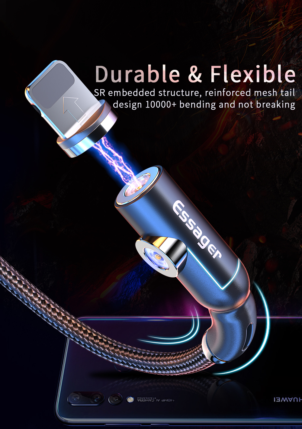Type C Micro USB IOS LED 3 In 1 Magnetic Charger Cable With Two Head Charging