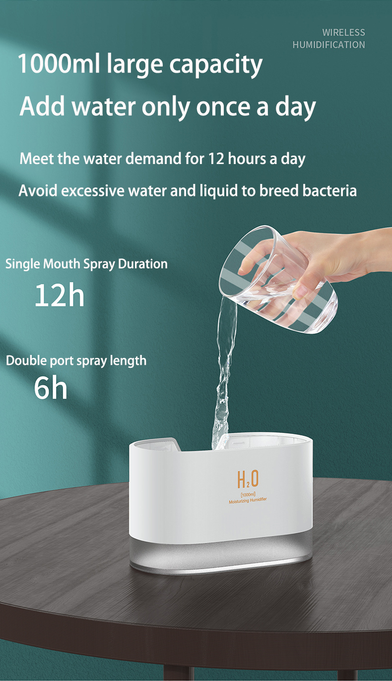 Amazon hot double spray large capacity humidifier cold mist humidifier air diffuser portable desktop wireless humidifier