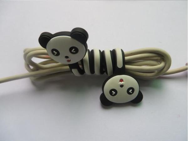 Custom Bear Silicone Rubber Earphone Cord Cable Winder With Extra Long Size ,