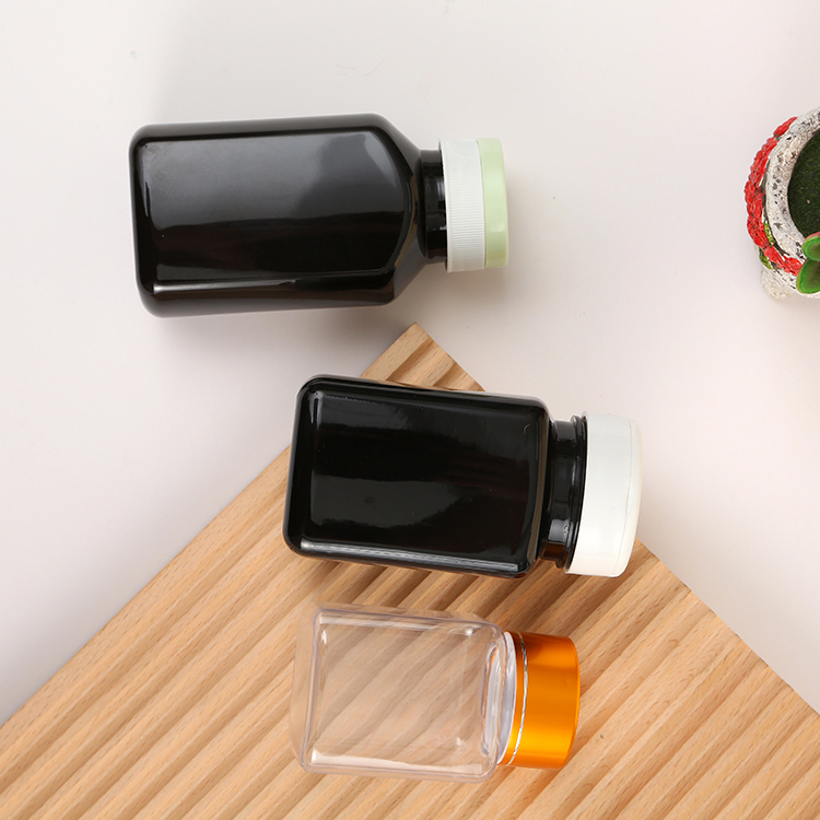 30cc 60cc 80cc 100cc 120cc 150cc 200cc 250cc Black Square Shape Plastic Empty Vitamin Pill Capsule PET Bottle with Flip Cap