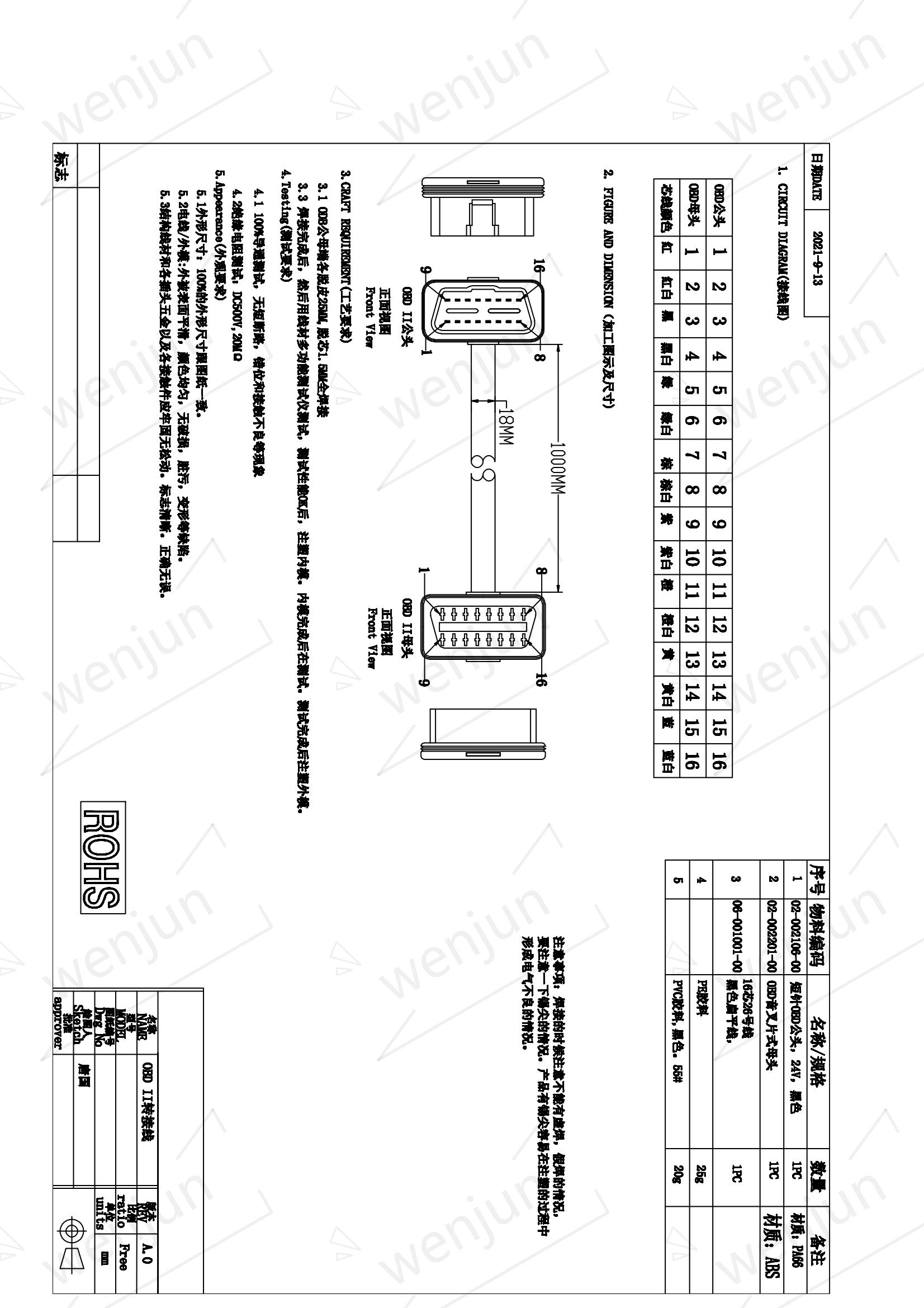 Flat Thin Truck Diagnostic Cables 16 Pin Male To Female Length 150cm