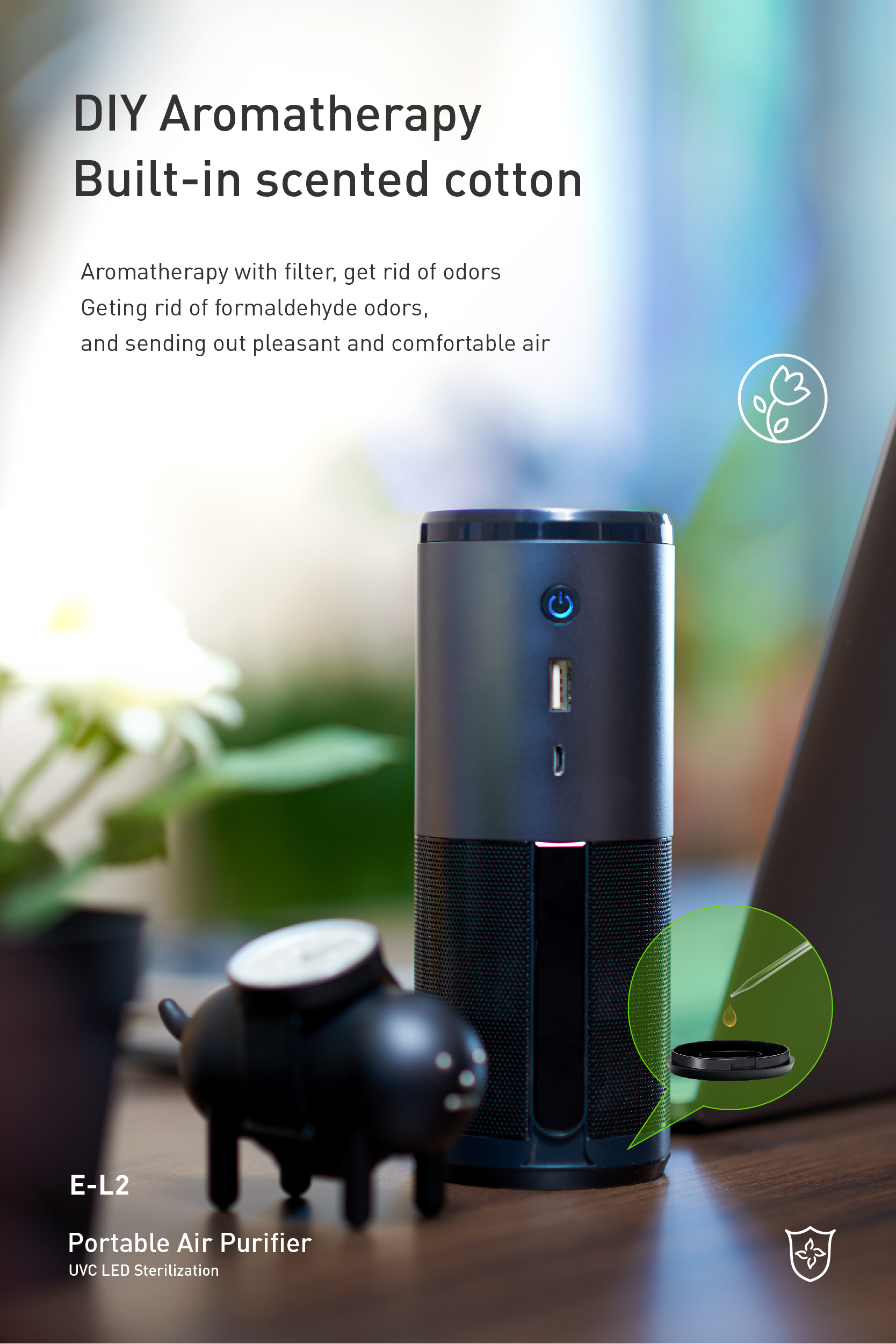 Homefish 4 In 1 Activated Charcoal Negative Ion HEPA Air Purifier Micro USB Charging