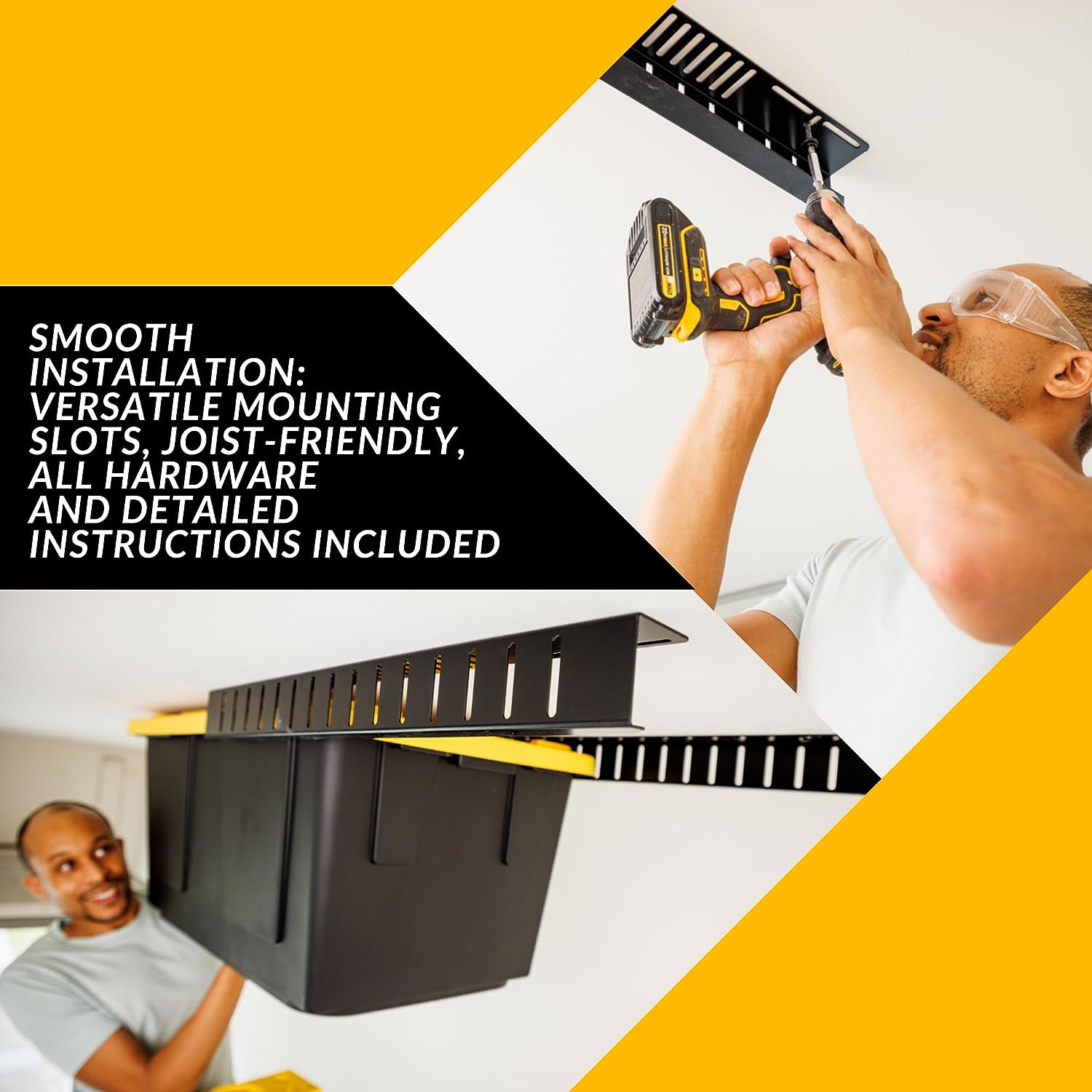 Painting Folding Overhead Bin Rack for Adjustable Width and Orientation Ceiling Mount
