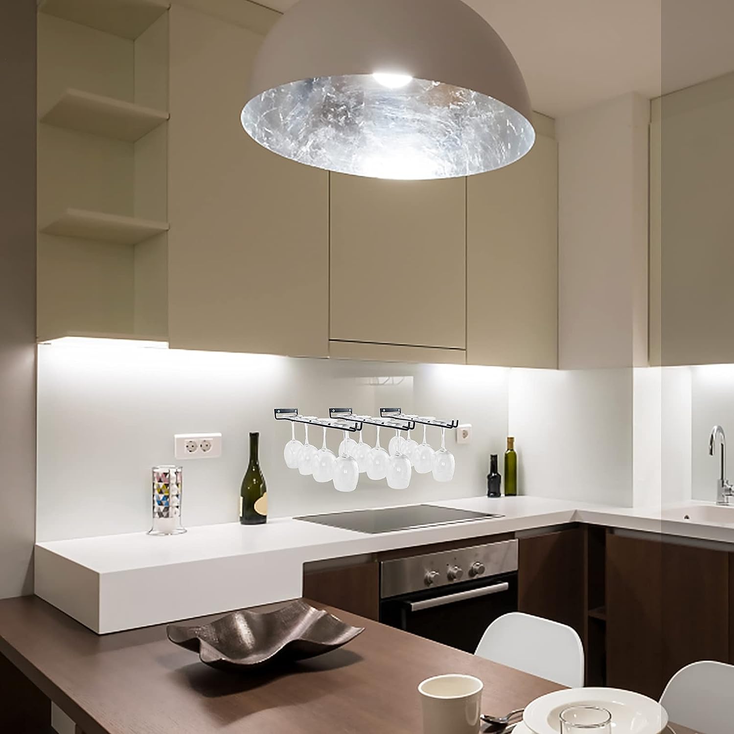 Functional Design Metal Wine Glass Holder for Under Cabinet Organization and Storage