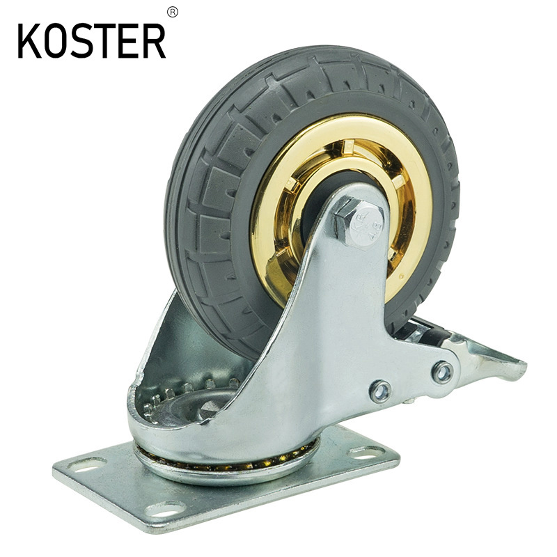 3inch 4inch 5inch Industry Duty Golden Free Wheel Rubber Plastic Trolley Dustbin Casters