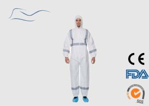 Quality SMS Disposable Protective Suit , White Disposable Coveralls With Reflective Tape wholesale