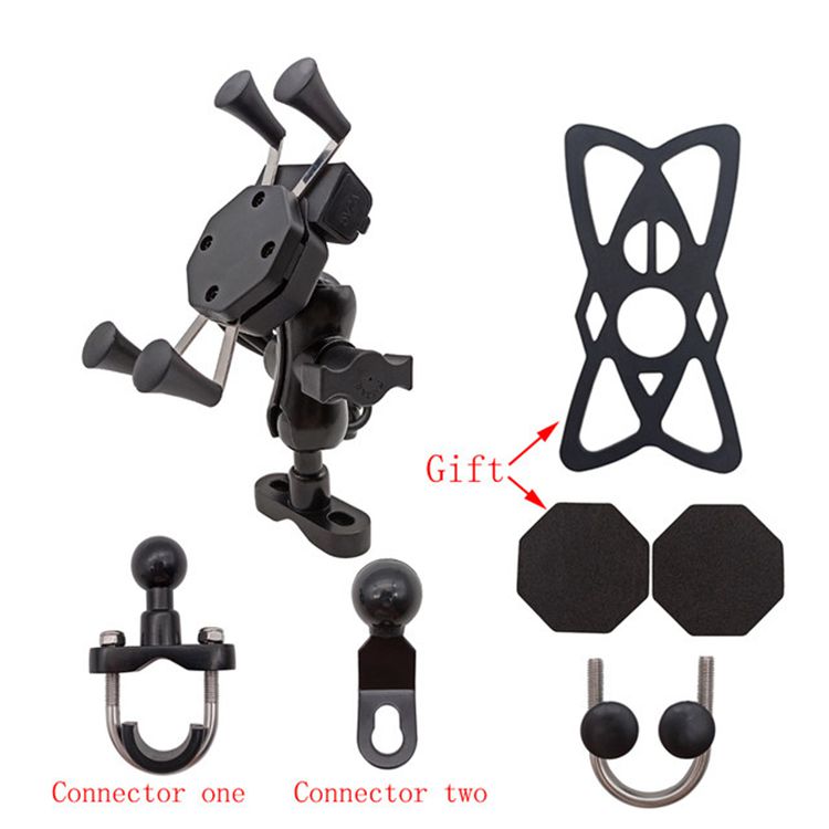 GPS 12V 2.4A Dirt Bike Handlebar Phone Mount 360D Rotation