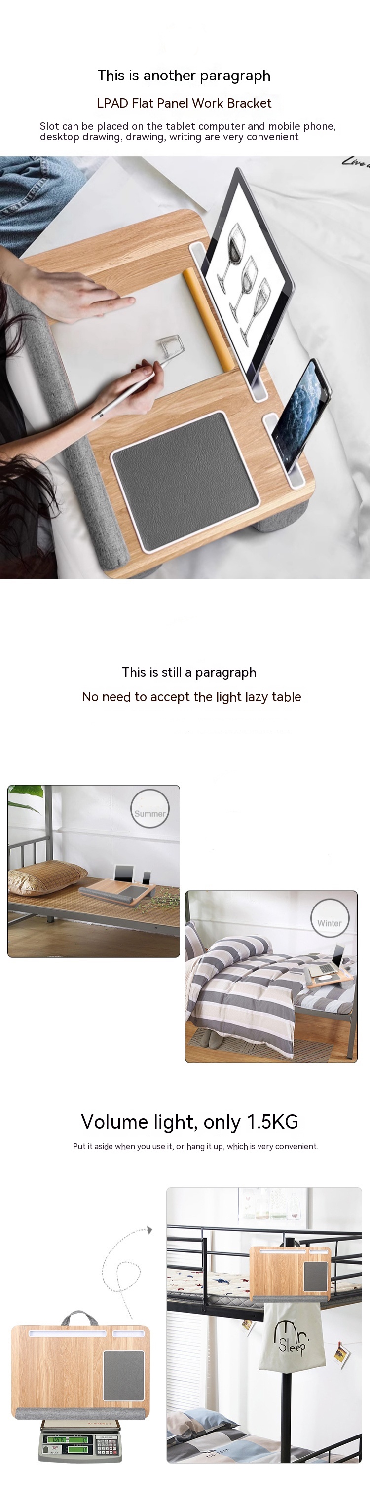 Upholstered Laptop Work Tray and Gaming Table Adjustable Frame 1100-1800mm for Home Office