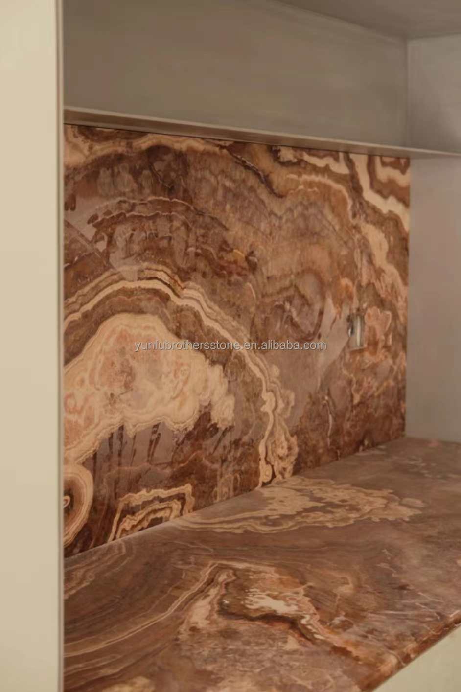 Polished Translucent Natural Tiger Red Onyx Marble for Modern Backlit Jade Hotel Design