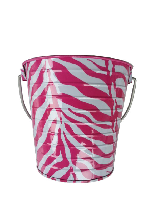 Metal Pail 5 x 5.6" Zebra Printed Tin Metal Bucket With Handle
