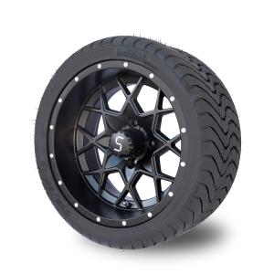 Quality 14 Inch Matte Black Golf Cart Rims And Tire Combo 225/30-14 Street DOT 101.6 PCD wholesale