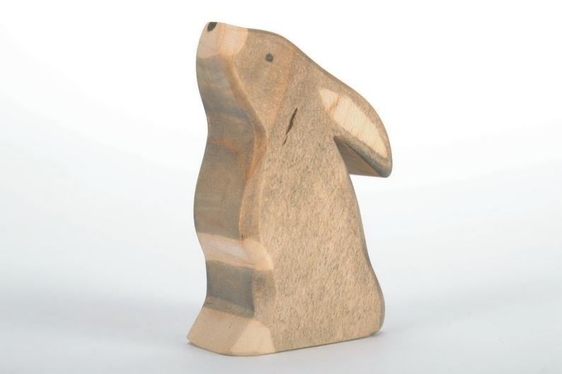 Beech Ashtree Wood Carved Bunny Rabbit Figurine OEM Logo