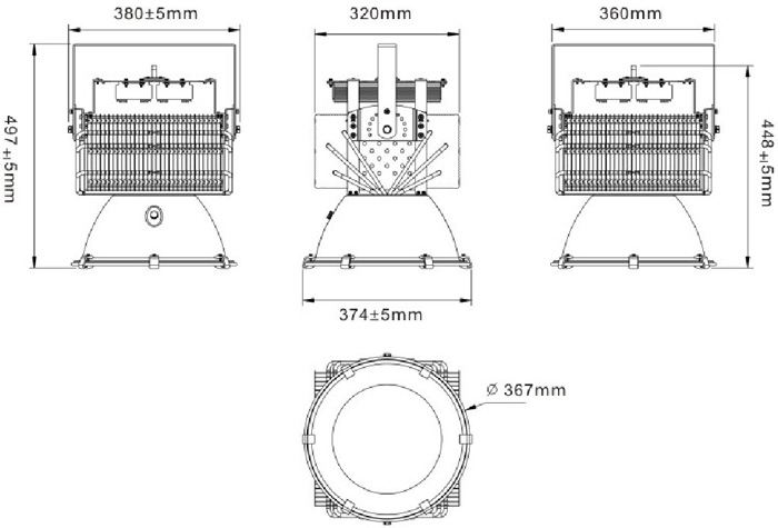 500Watts flood light with heat pipe and fins heat sink