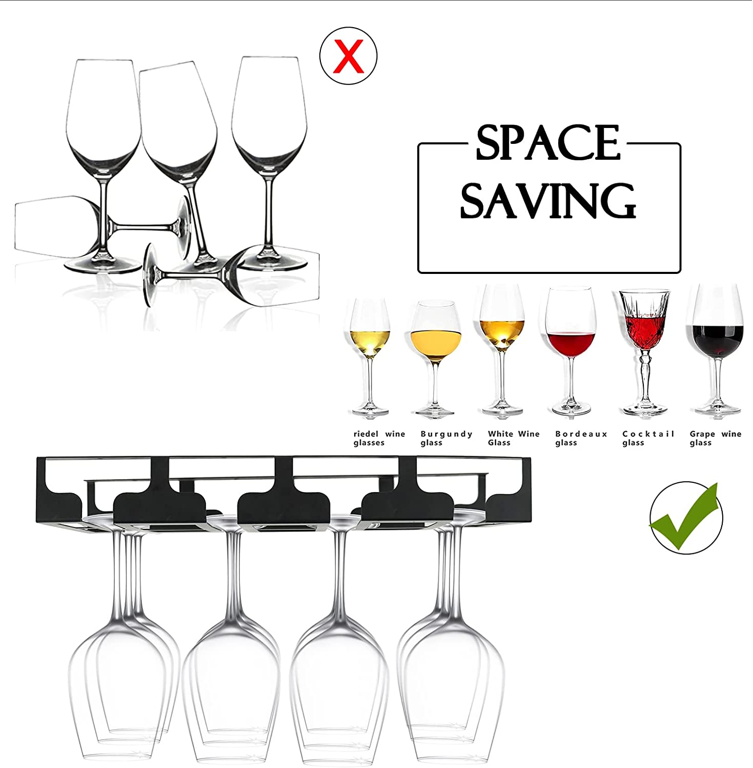 Efficiently Store Your Wine Glasses with Under Shelf Cabinet Steel 16.5 Inch Rack