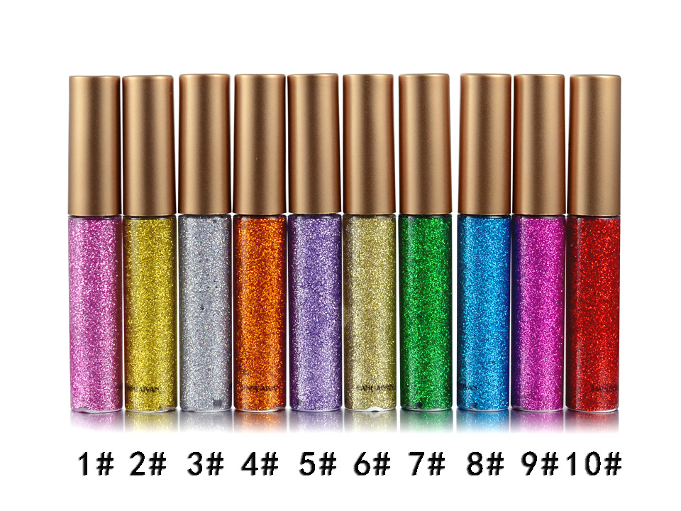 MSDS 10PCS / Set Glitter Eye Liner For Women Easy To Wear Pigmented Red White Gold Liquid Eyeliner Glitter Makeup
