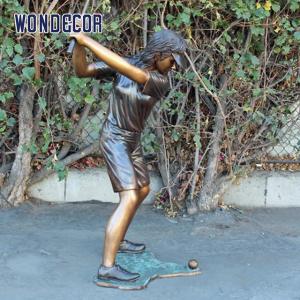 Quality Customized garden decoration, life-size bronze statue of teenagers playing golf wholesale