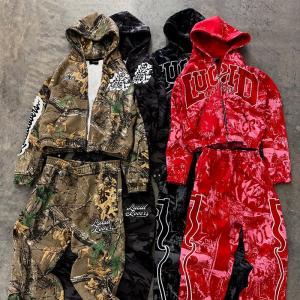 Quality Custom Tracksuits Men Full All Over Dtg Print Zip up Hoodie Streetwear Baggy Stacked Vintage Flared Sweatpants and Hoodies Set wholesale