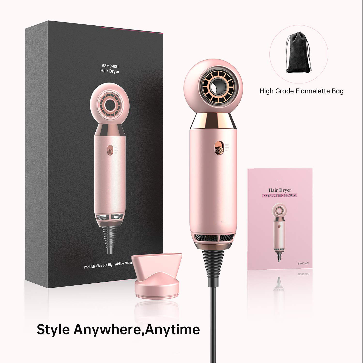 OEM 240V 50Hz Portable Hair Blow Dryer With Diffuser