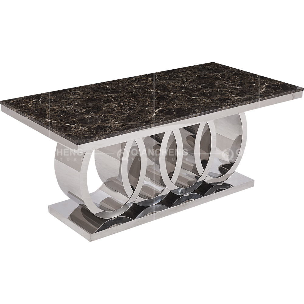 180x90x76cm 8 Seater Marble Dining Table Stainless Steel gold color