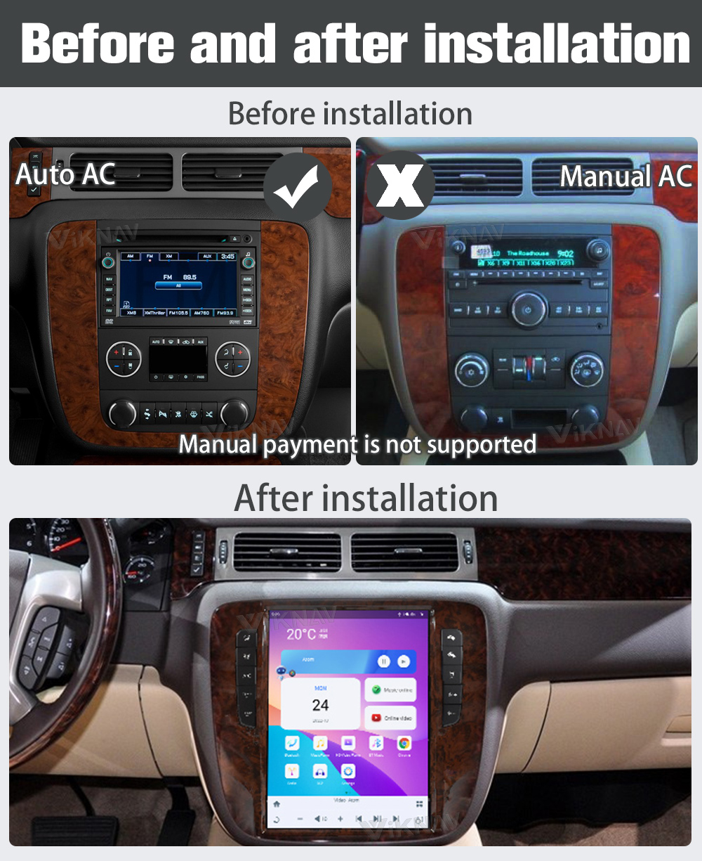 Viknav Car Radio For GMC-Yukon/Chevy Suburban Tahoe Auto AC (2007-2013)12.1 Inch Android 13 IPS Touch Screen Navigation