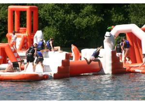 Quality White And Red Inflatable Floating Water Obstacle / Outdoor Water Sports Park wholesale