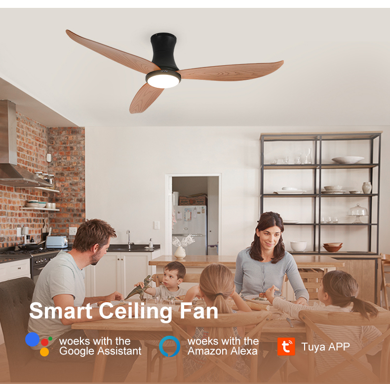DC Motor LED Ceiling Fan with Remote Control and Low Profile Design 3 ABS Plastic Blades