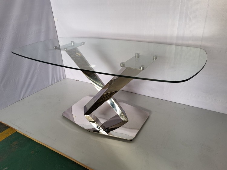 Glass dining table restaurant stainless steel dining room sets table and chairs