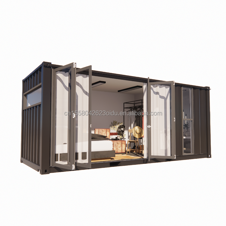 Large Glass Folding Door and Aluminum Alloy Windows in 20 Foot Prefabricated Container Single Apartment for Mobile Living