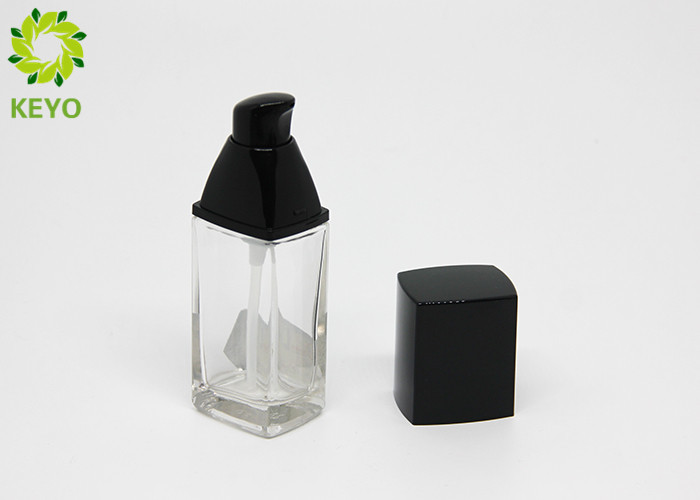 Flat Square Empty Clear Glass Foundation Bottle With Black Square Pump