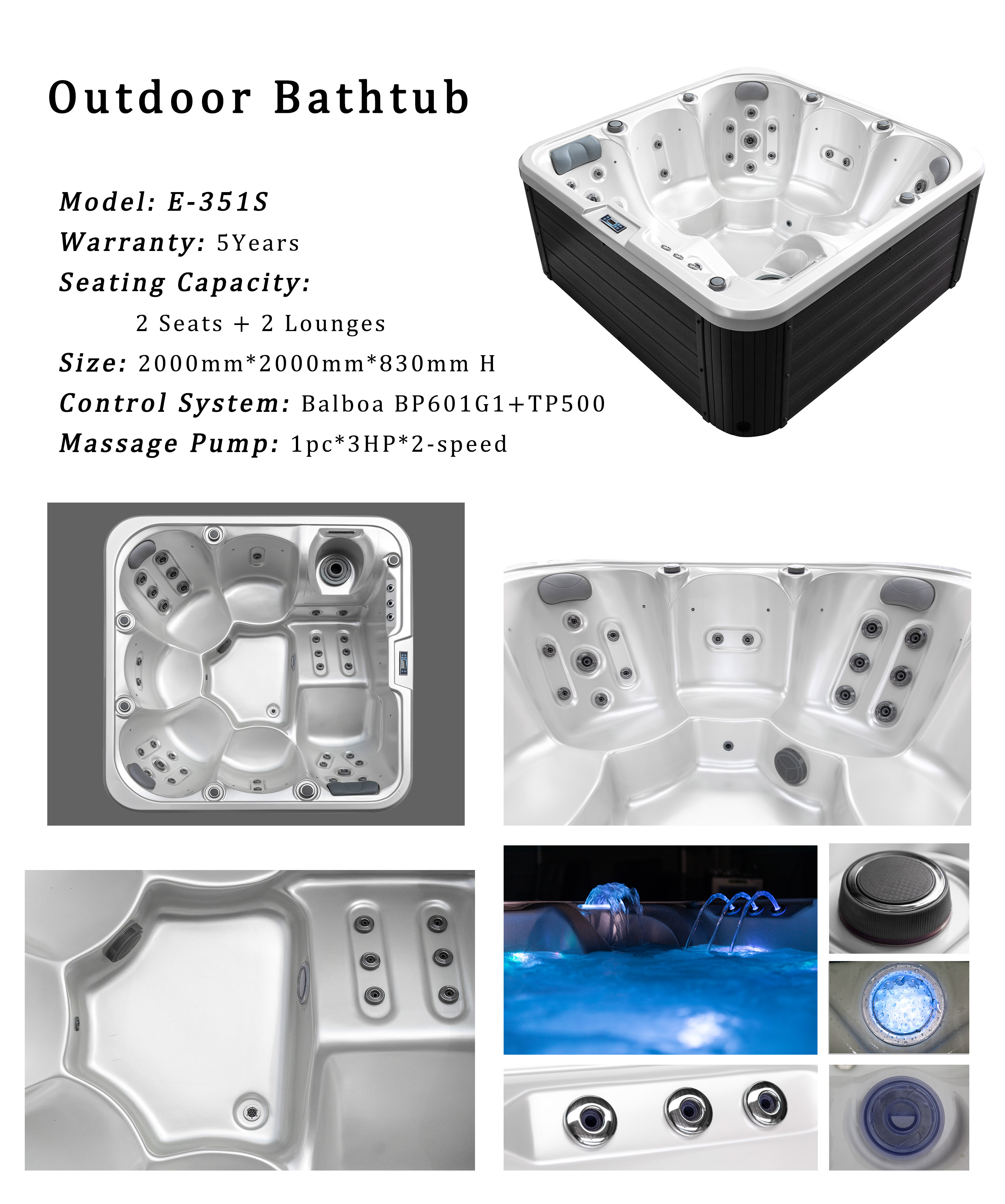 5 Person Balboa Spa Pool Soaking Bathtub Garden Backyard Air Jet Massage Hot Tub