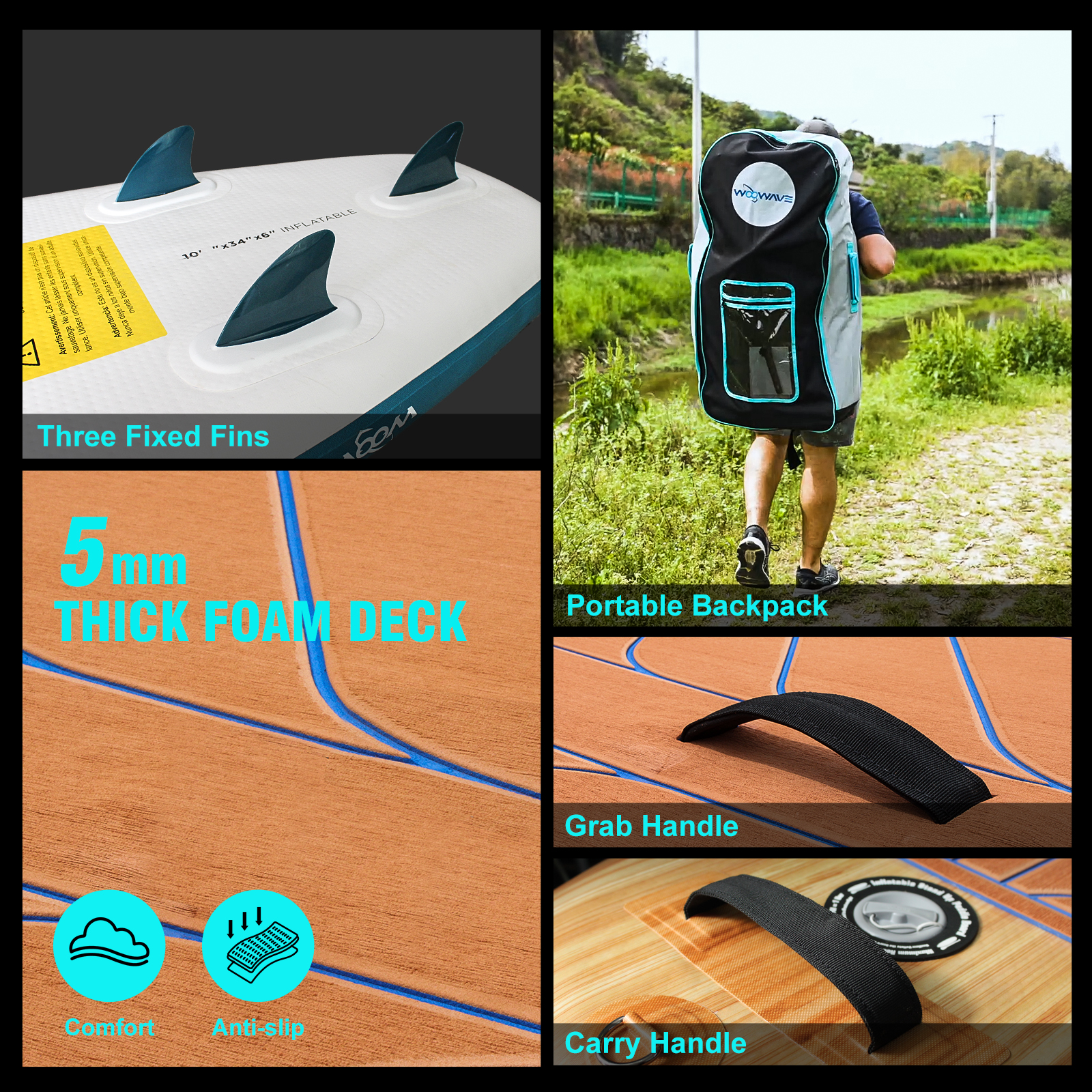 Customized Color Surf Leash Woowave ISUP Bodyboard 10'2'' for Lakes Rivers and Design